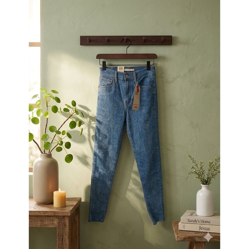 Levi's Mile High Super Skinny Jeans Womens 26 Blue High Rise Raw Hem